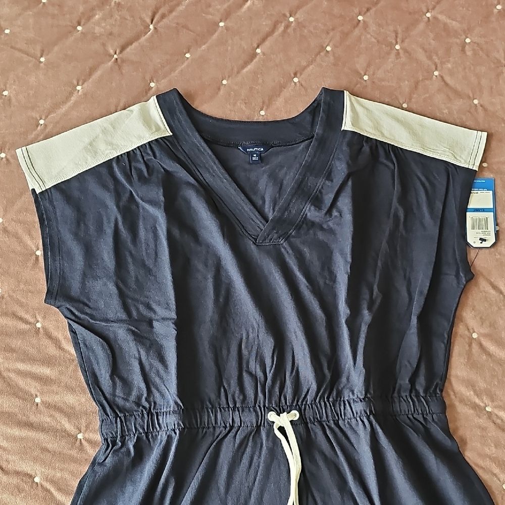 NWT Nautica Dark Blue Drawstring Waist T-Shirt Dress, Size XL - Picture 2 of 6